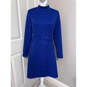 Modcloth Womens Blue Retro Mock Neck Long Sleeve Knee Length A-line Dress